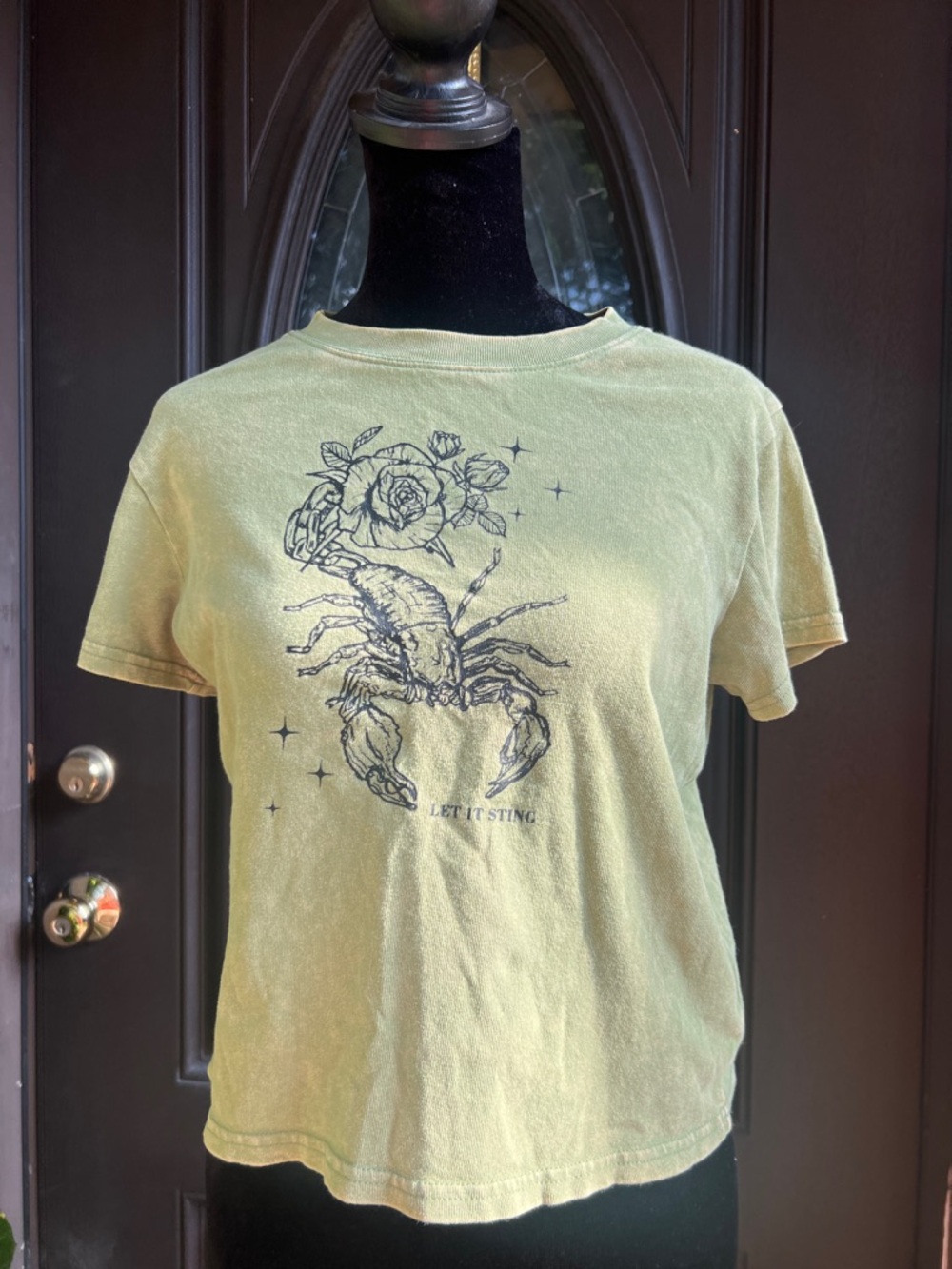 Empyre Olive Green and Black Cropped Graphic Tee